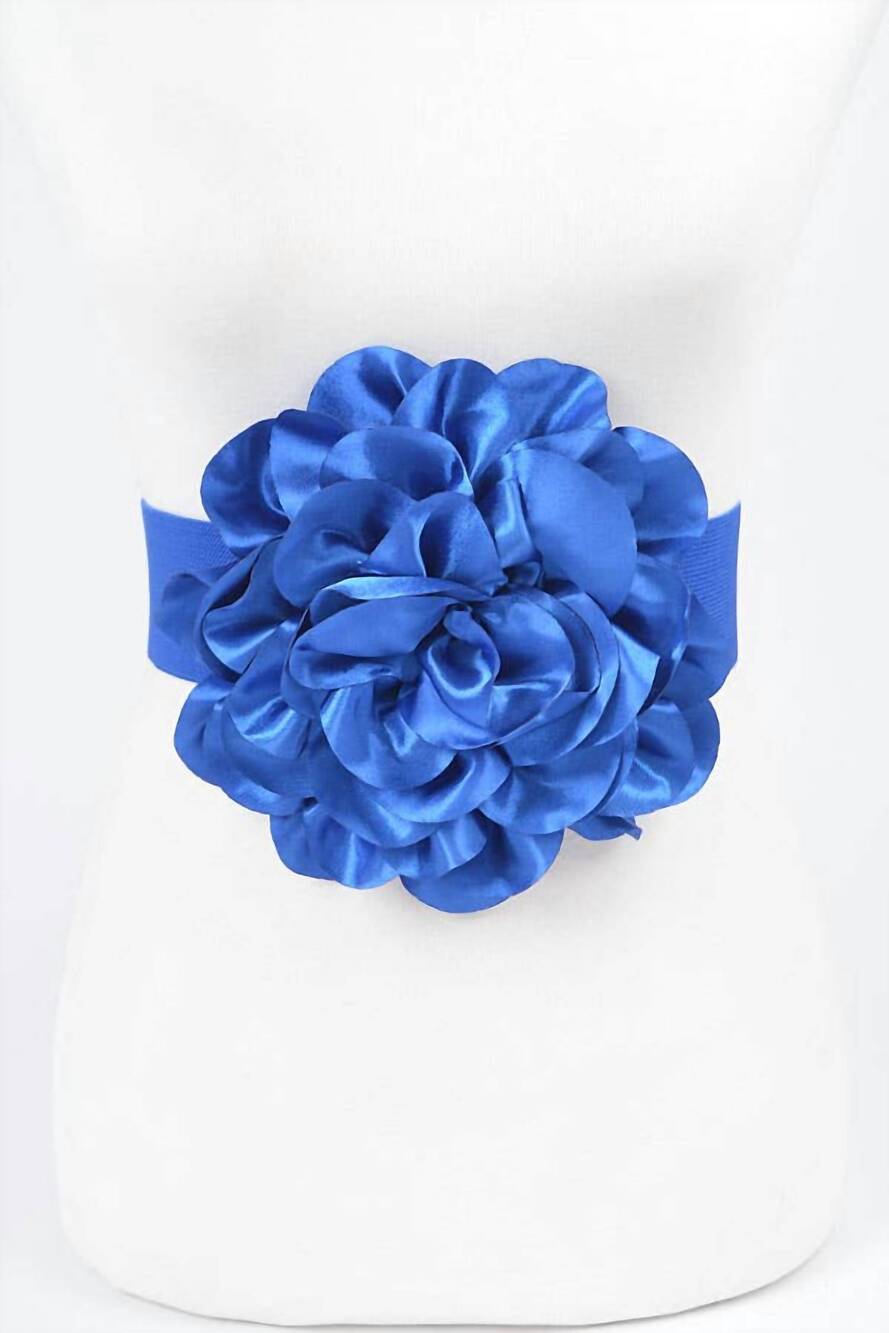 NEW 3AM BY H&D ACCESSORIES women's satin big flower elastic belt in cobalt